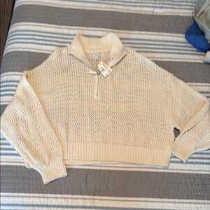 Oversized Crochet Cream Half-Zip